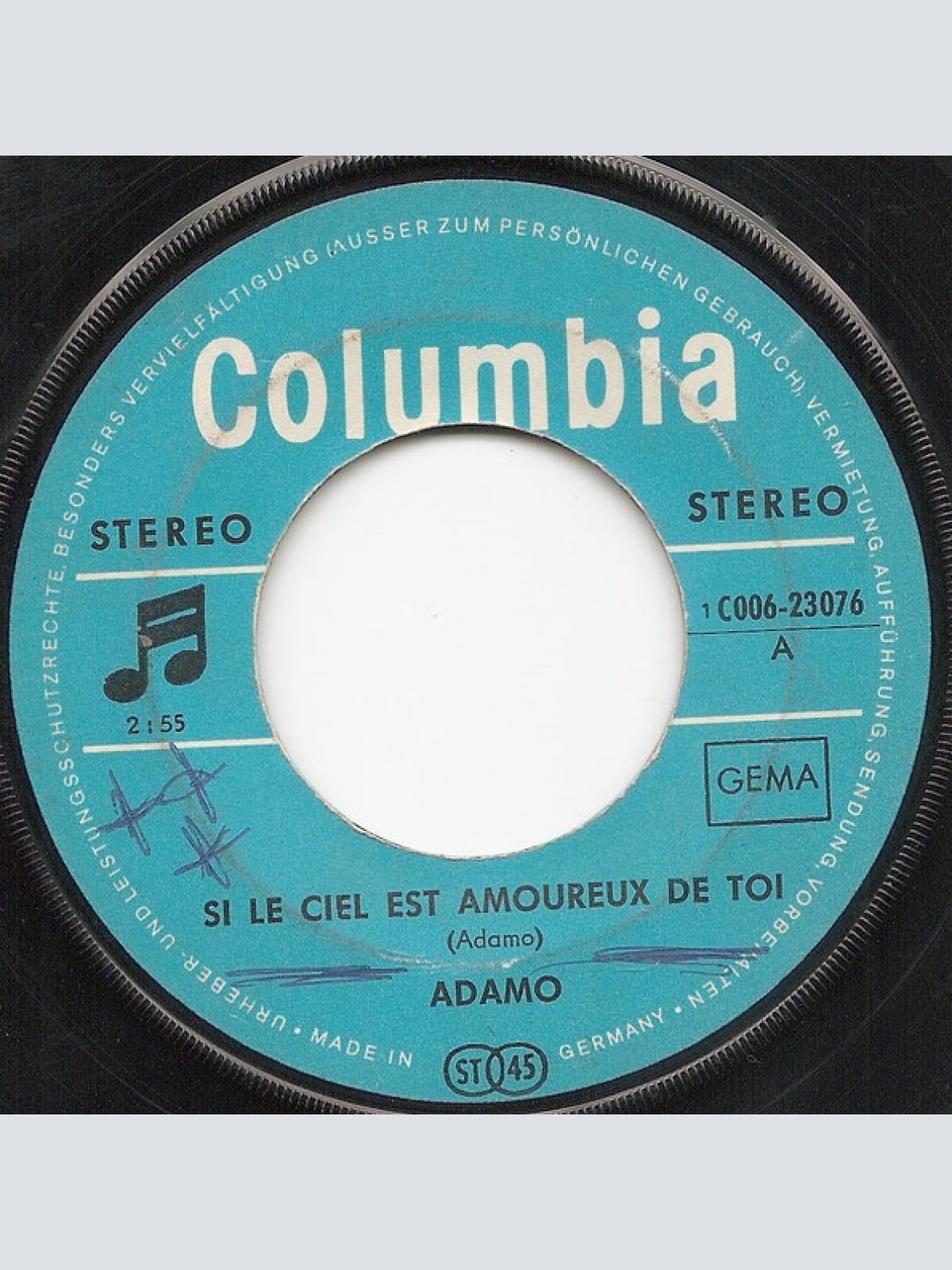 Vinyl / Adamo - Si Le Ciel Est Amoureux De Toi  / Oui La Mer ... À Verse Tant D'amour Dans Le Creux De Ses Vagues Le Temps D'un Été