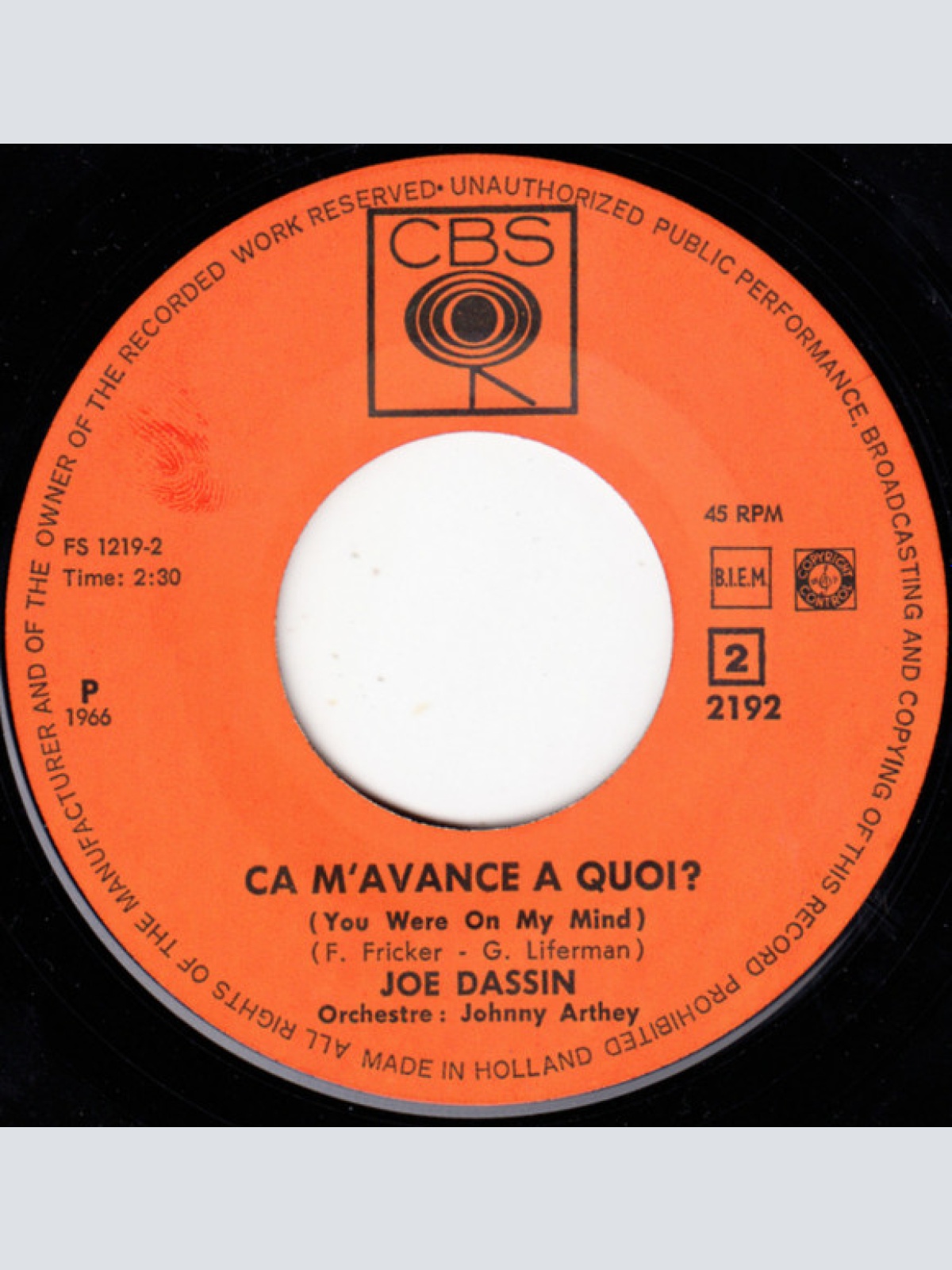 Vinyl / Joe Dassin - Comme La Lune / Ça M'Avance A Quoi?