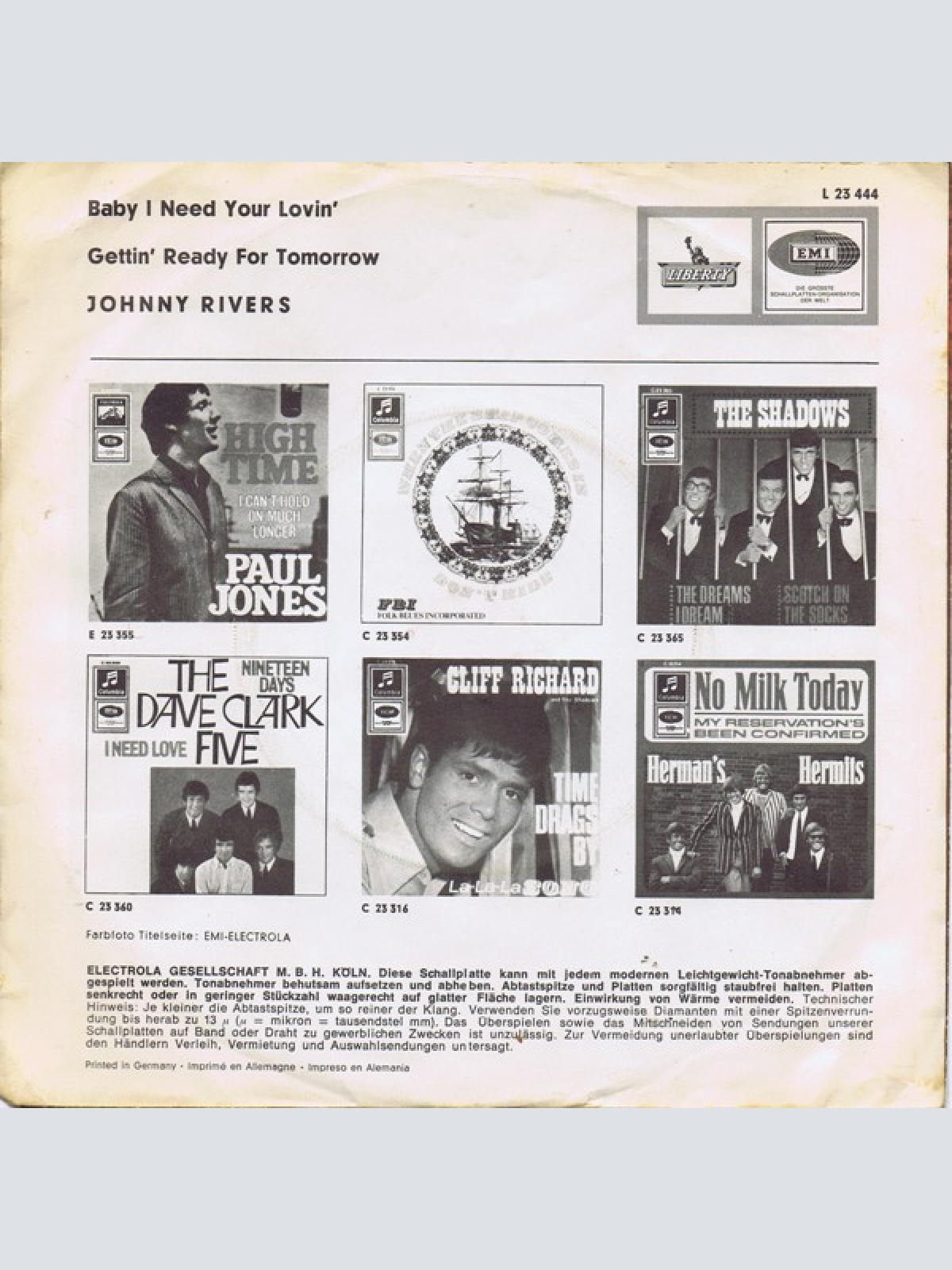 Vinyl / Johnny Rivers - Baby I Need Your Lovin'