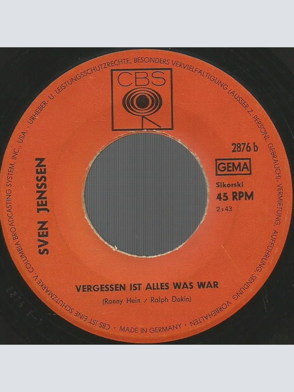 Vinyl / Sven Jenssen - Amigo, So Ist Das Leben / Vergessen Ist Alles Was War