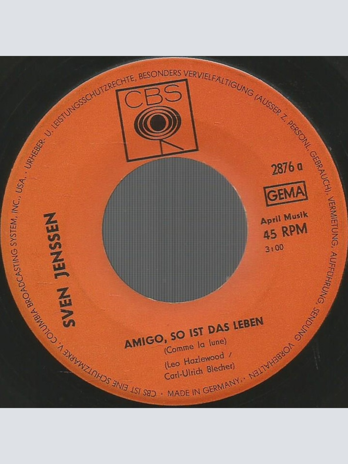 Vinyl / Sven Jenssen - Amigo, So Ist Das Leben / Vergessen Ist Alles Was War