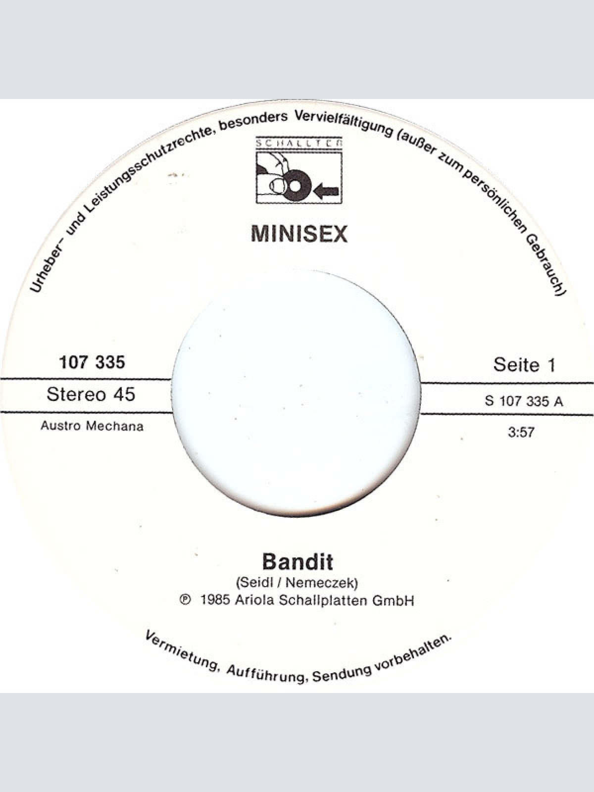 Vinyl / Minisex - Bandit / Vergiss Die Welt