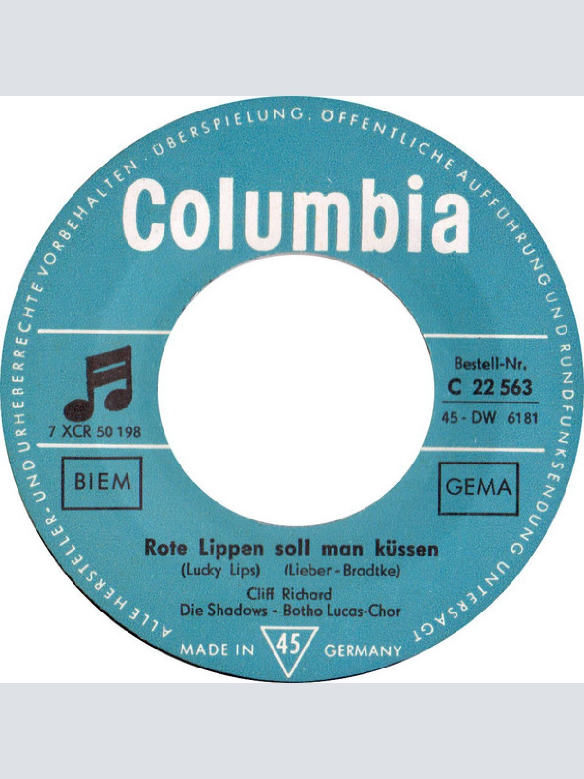 Vinyl / Cliff Richard - Rote Lippen Soll Man Küssen (Lucky Lips) / Let's Make A Memory