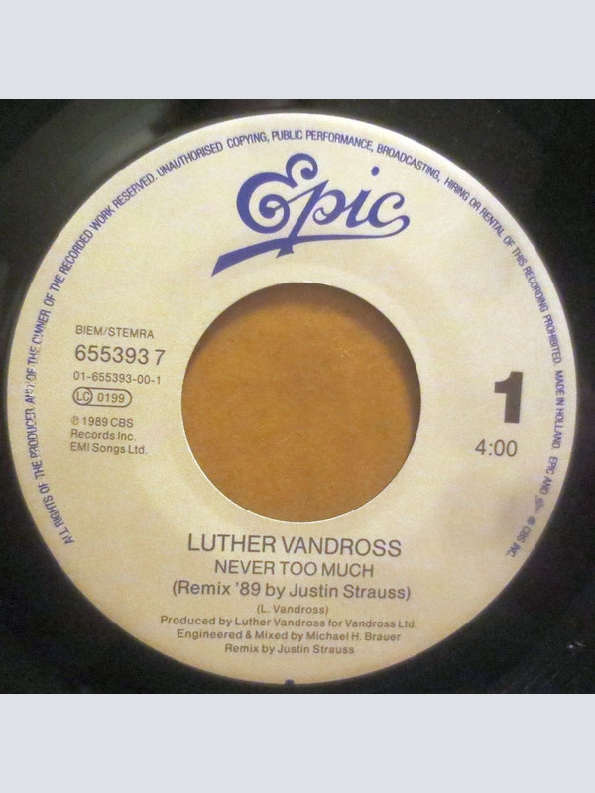 Vinyl / Luther Vandross - Never Too Much - Remix '89