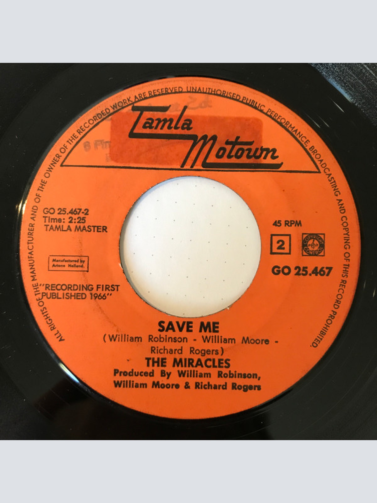 Vinyl / The Miracles - I'm The One You Need / Save Me