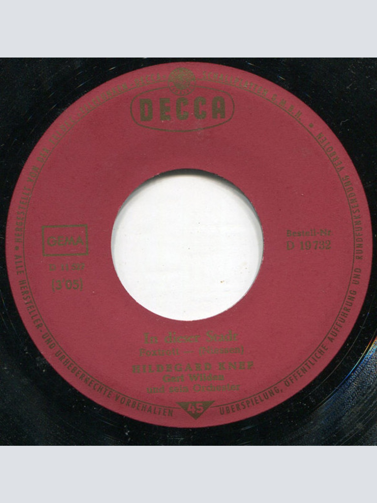 Vinyl / Hildegard Knef - In Dieser Stadt / Wintersonne