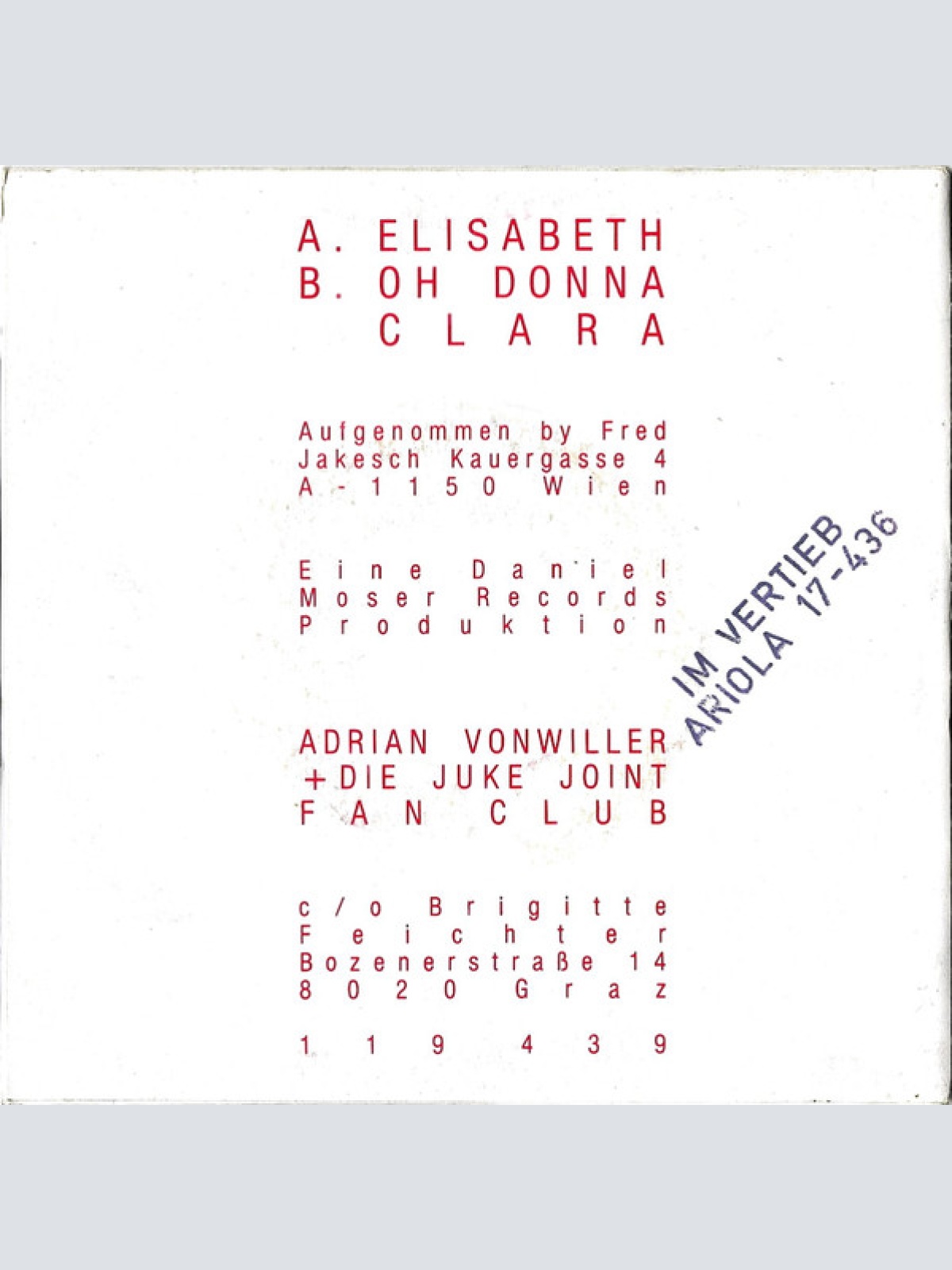 Vinyl / Adrian Vonwiller & Juke Joint* - Elisabeth