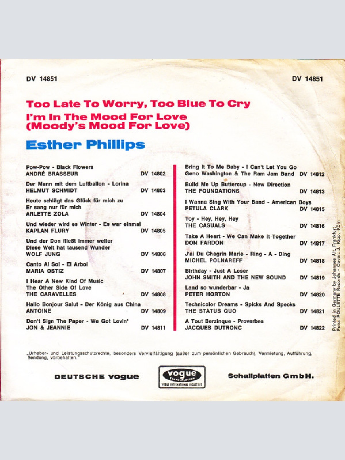 Vinyl / Esther Phillips - Too Late To Worry, Too Blue To Cry