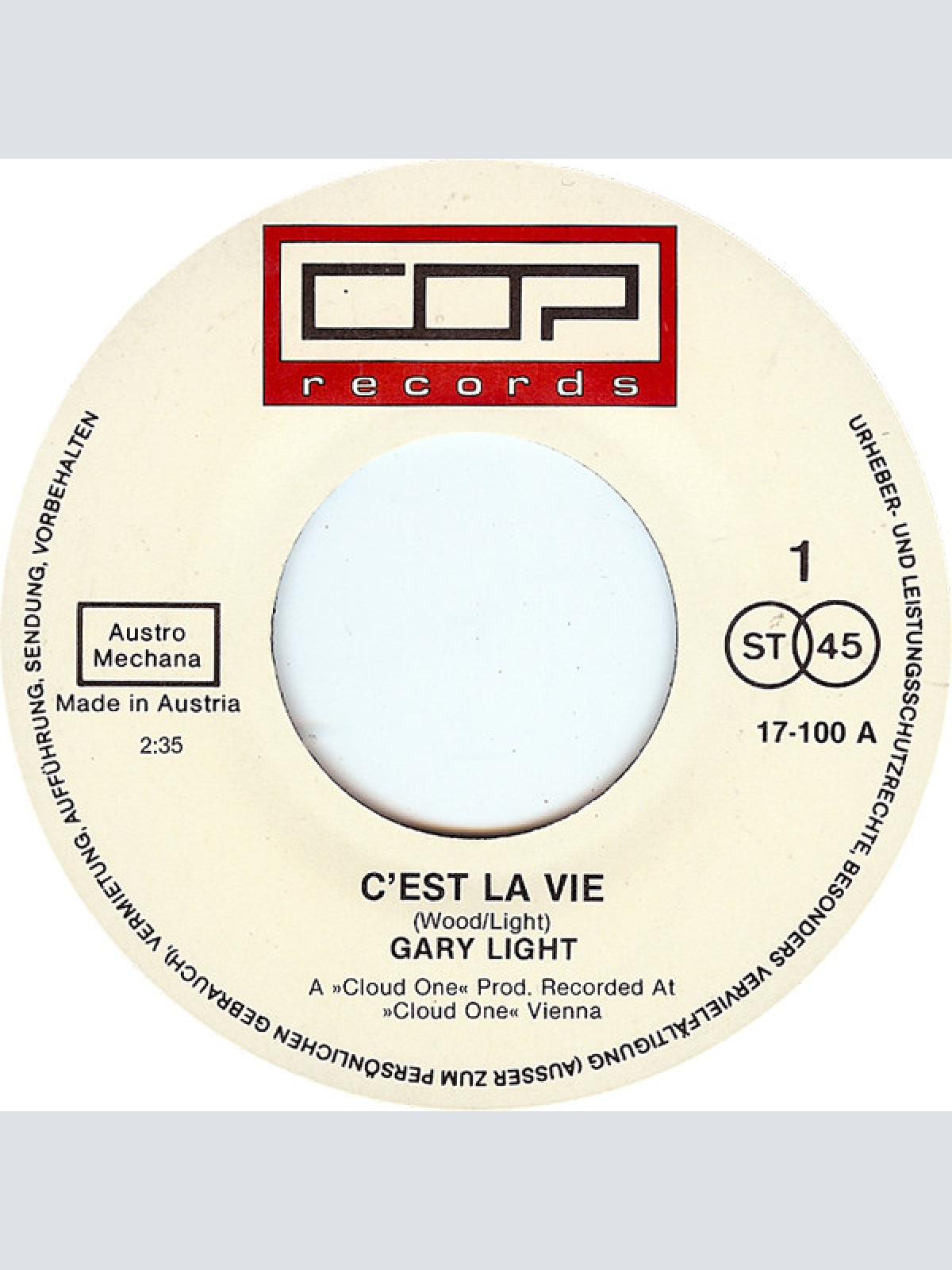 Vinyl / Gary Light - C'est La Vie