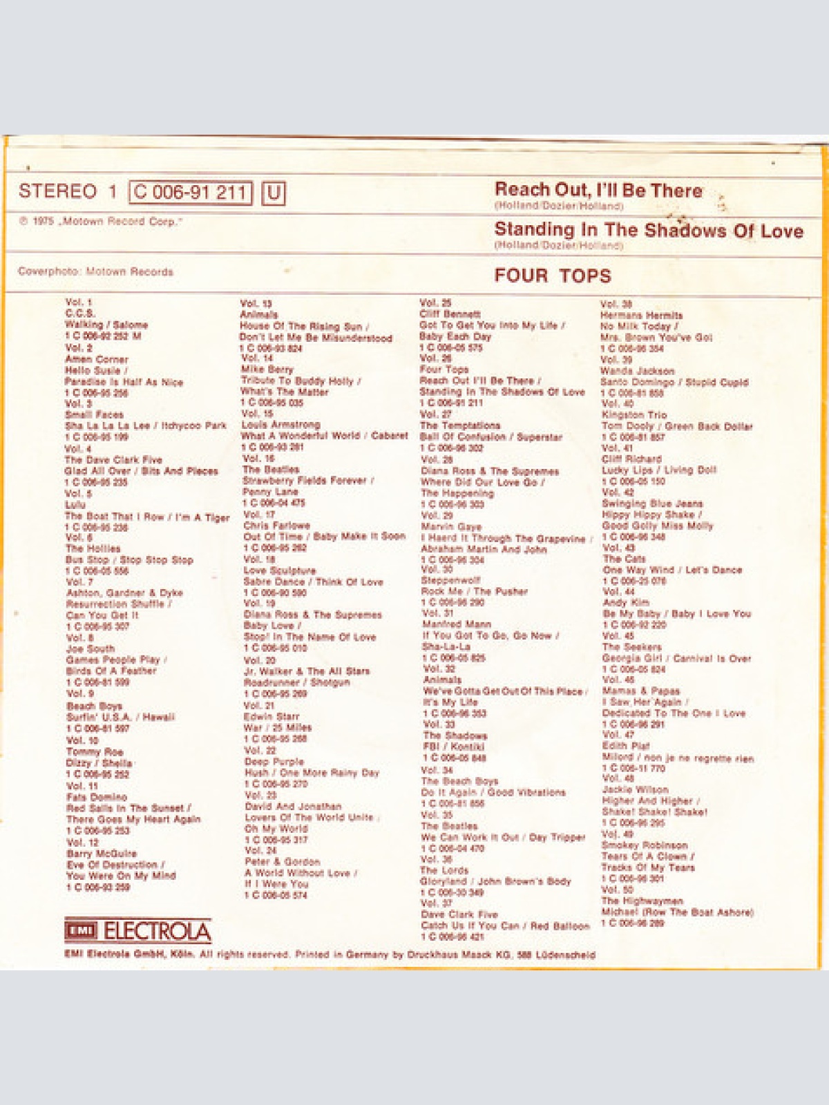 Vinyl / Four Tops - Reach Out I'll Be There / Standing In The Shadows Of Love