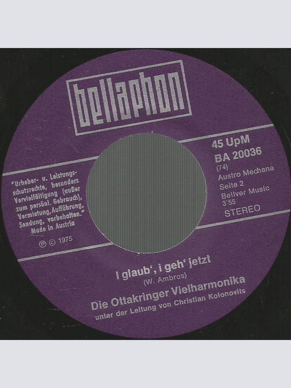 Vinyl / Die Ottakringer Vielharmonika* Unter Christian Kolonovits - Zwickt's Mi / I Glaub', I Geh' Jetzt