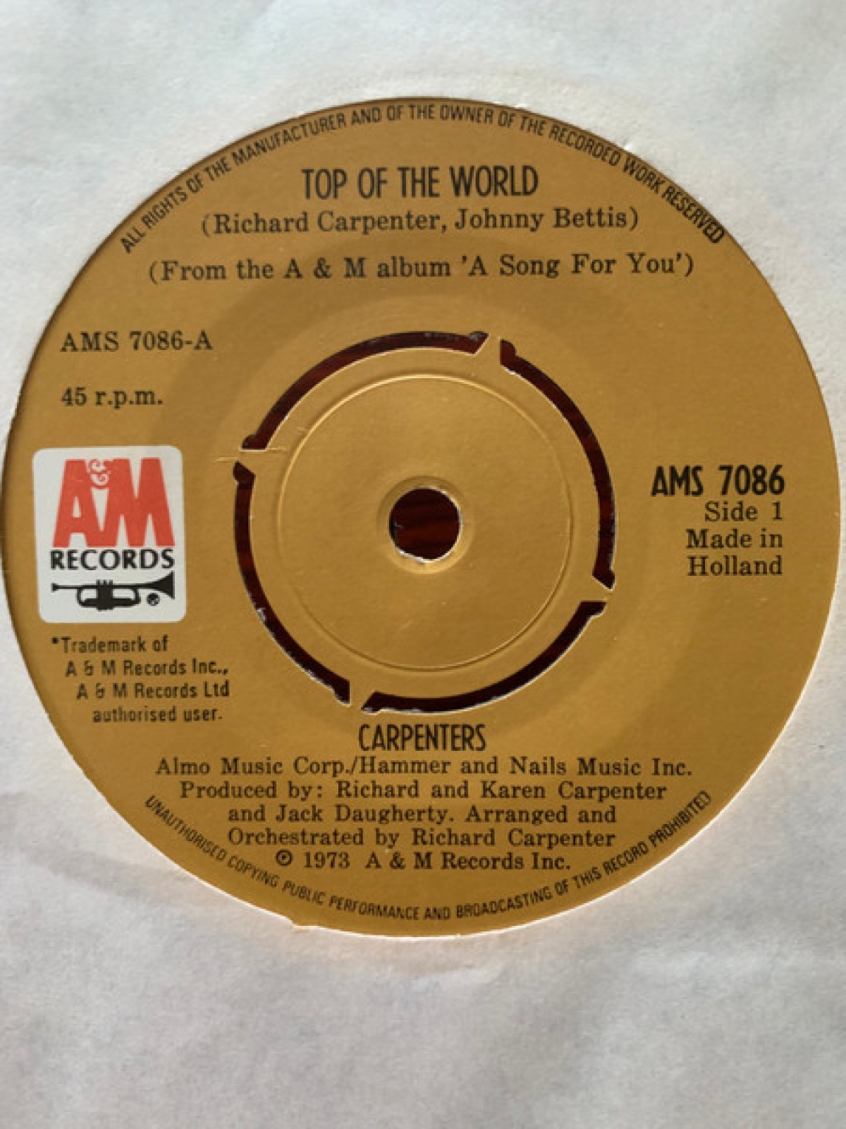 Vinyl / Carpenters - Top Of The World / Your Wonderful Parade