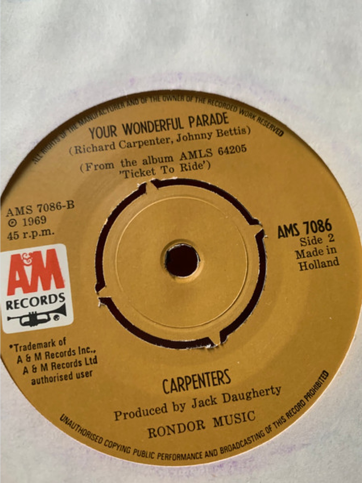 Vinyl / Carpenters - Top Of The World / Your Wonderful Parade