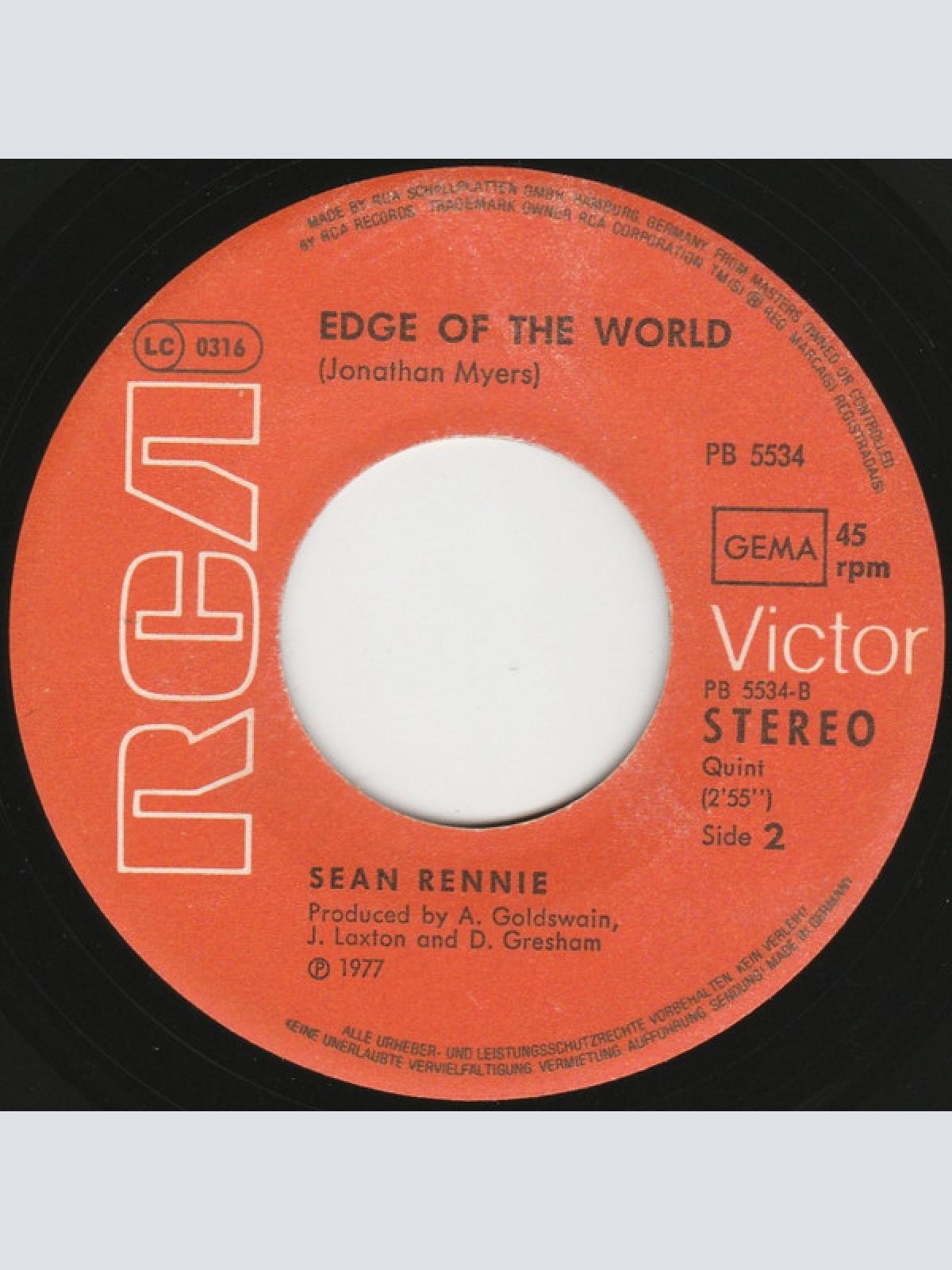 Vinyl / Sean Rennie - Sweet Love Of Mine / Edge Of The World
