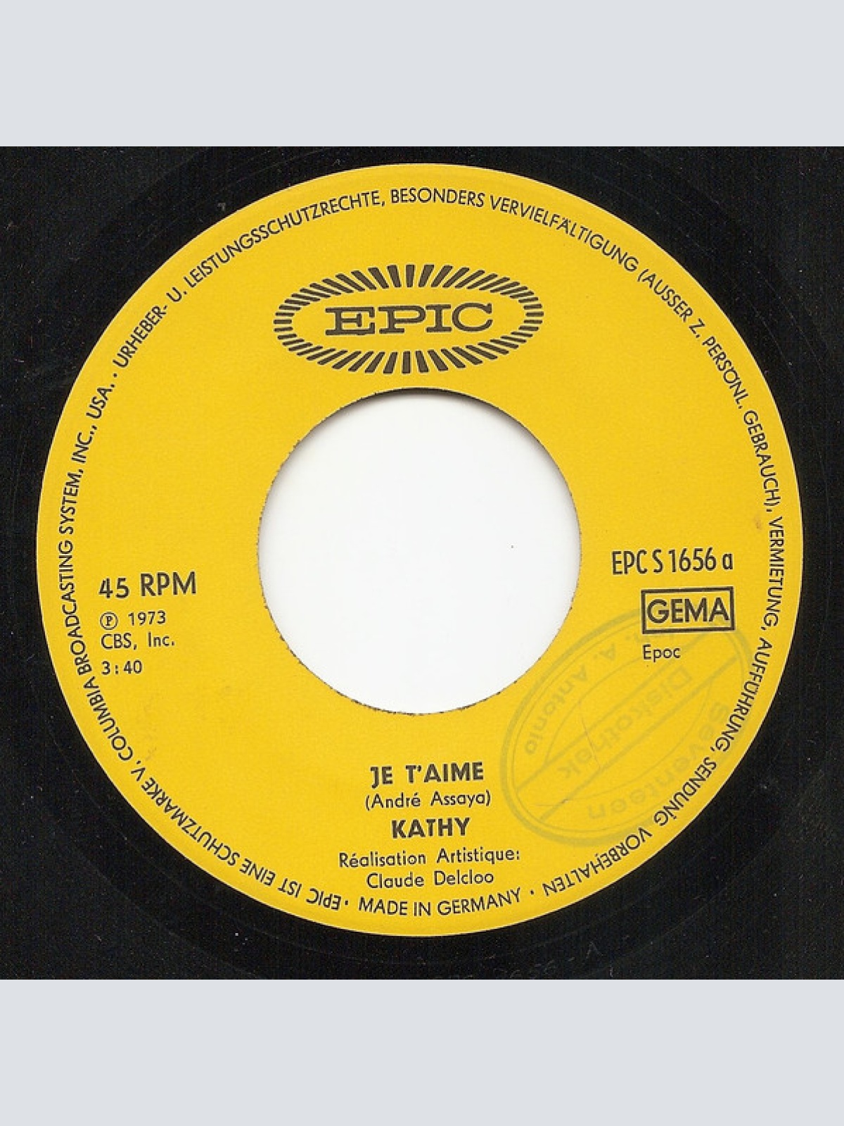 Vinyl / Kathy (2) - Je t'Aime / La Moto