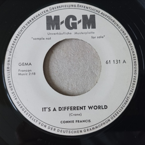 Vinyl / Connie Francis - It's A Different World / Empty Chapel