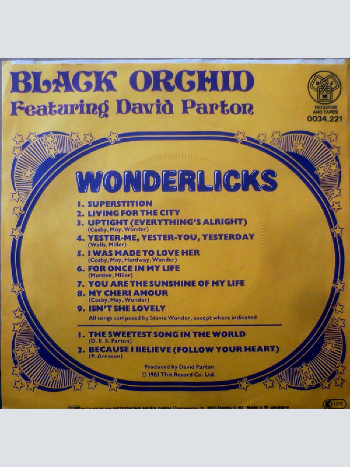Vinyl / Black Orchid (6) Featuring David Parton - Wonderlicks