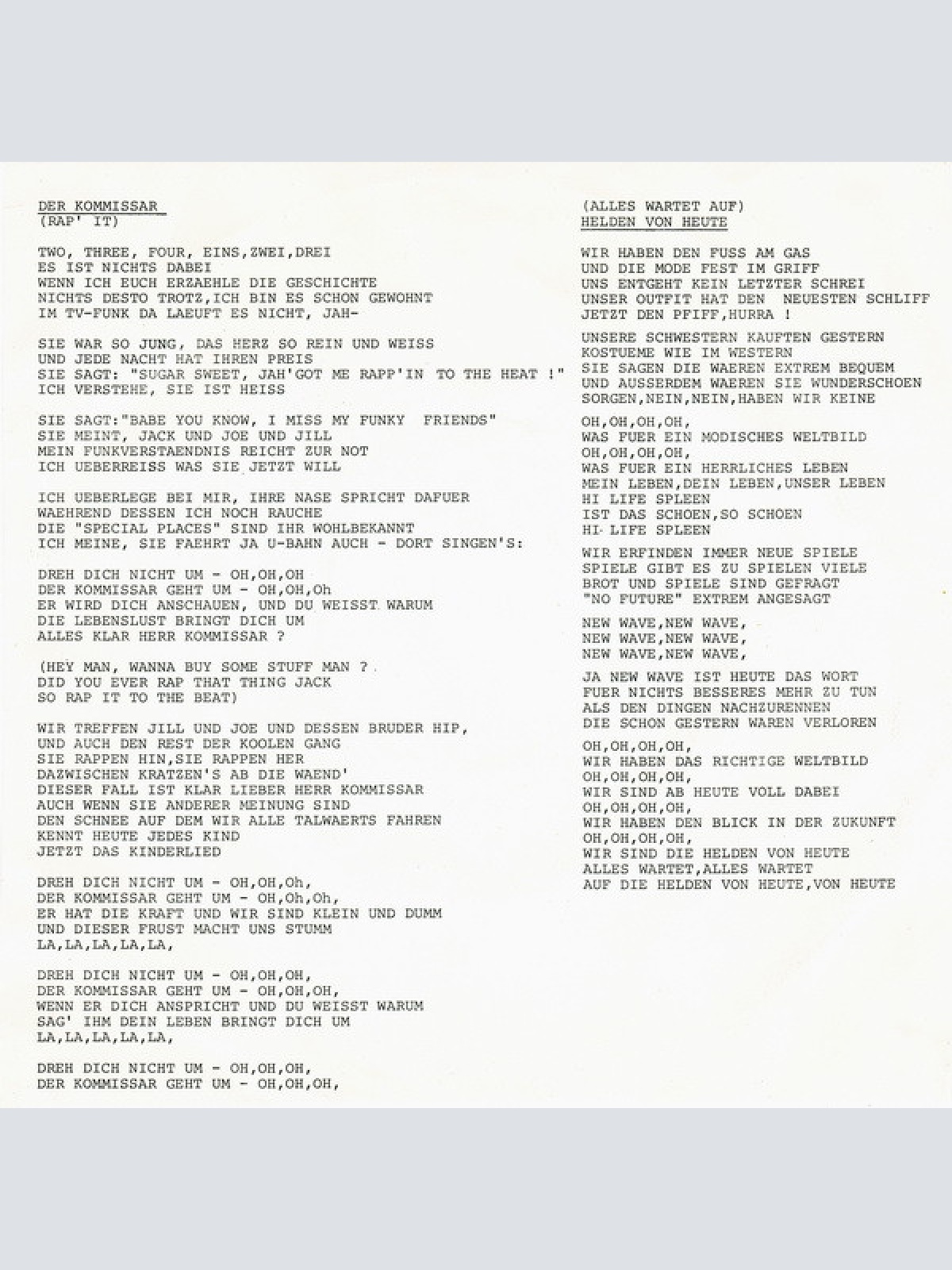 Vinyl / Falco - Der Kommissar / Helden Von Heute