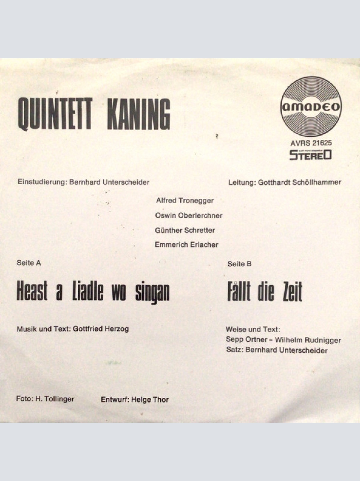 Vinyl / Quintett Kaning - Heast A Liadle Wo Singan