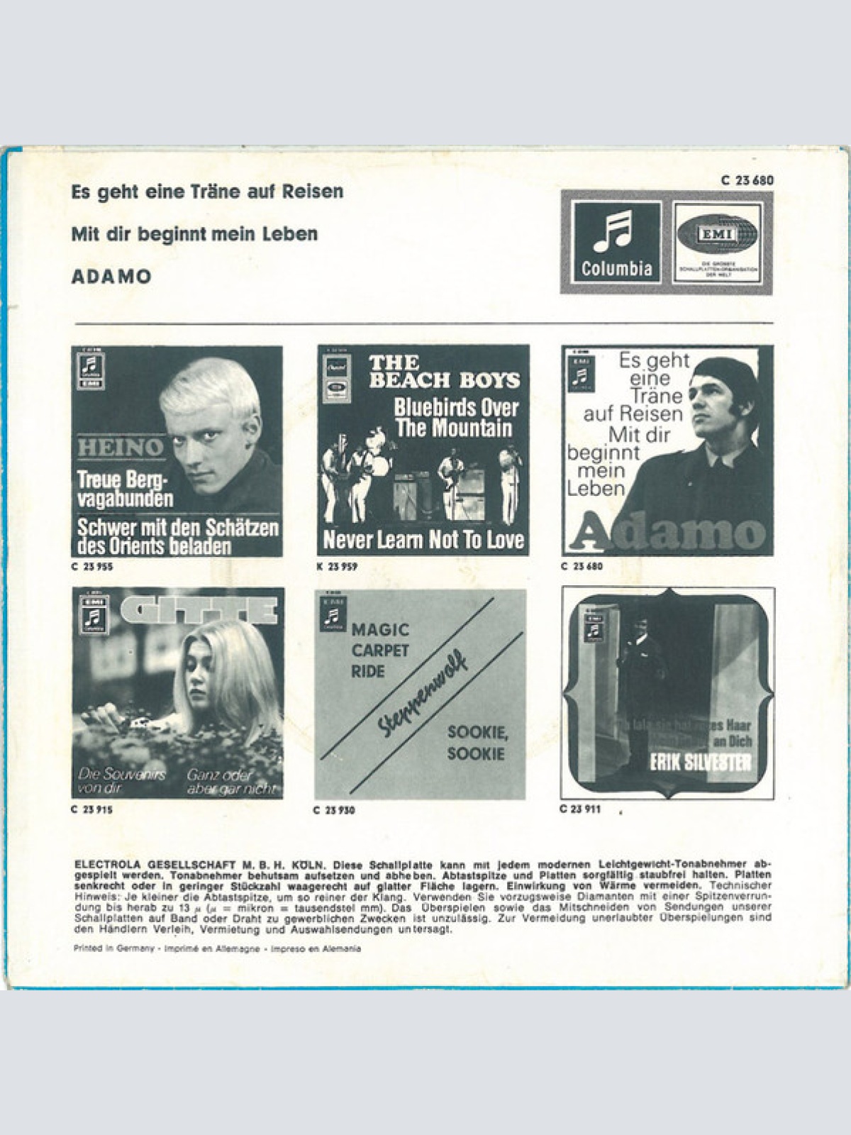 Vinyl / Adamo - Es Geht Eine Träne Auf Reisen / Mit Dir Beginnt Mein Leben