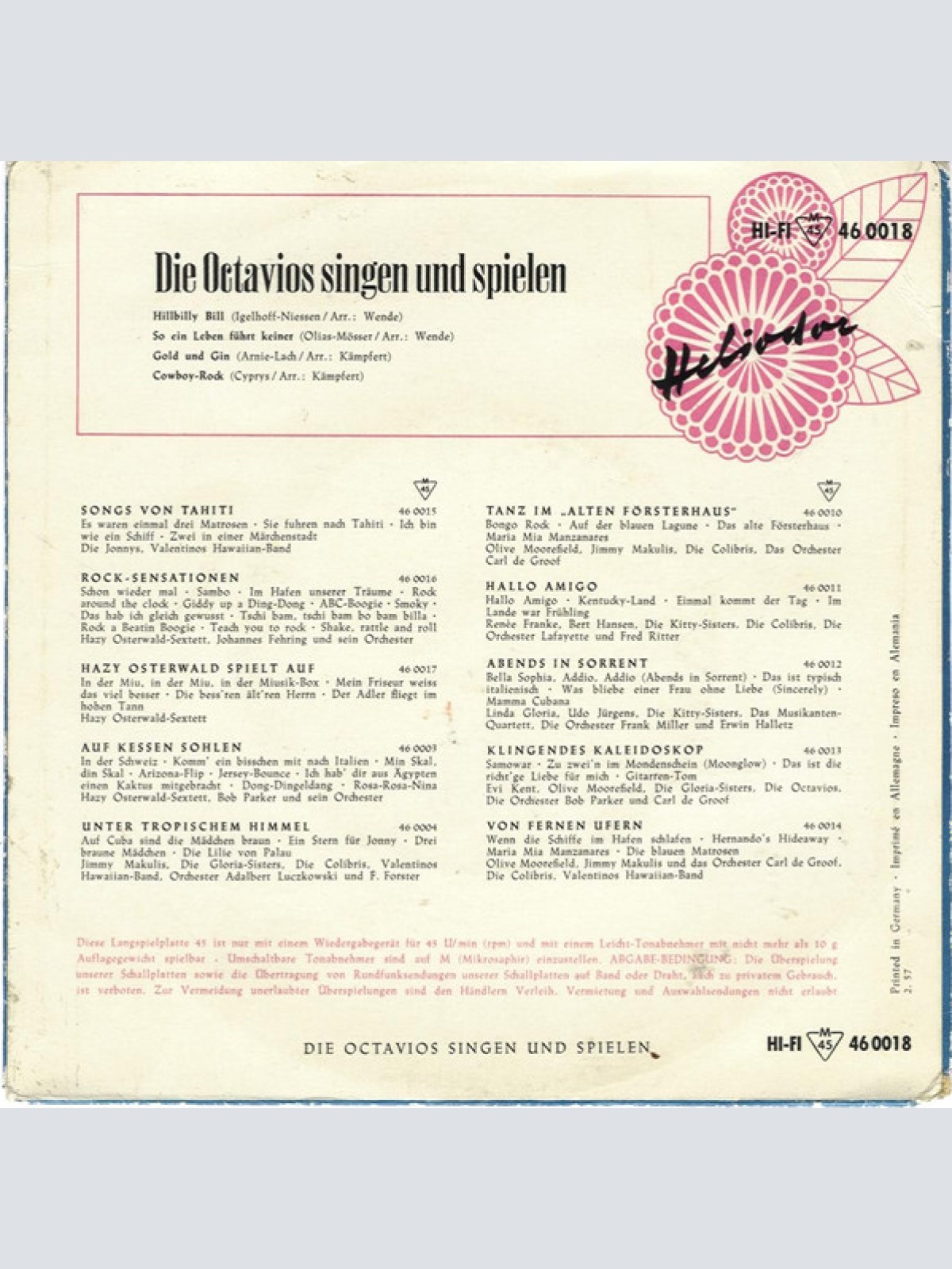 Vinyl / Die Octavios - Die Octavios Singen Und Spielen (Hillbilly Bill • So Ein Leben Führt Keiner • Cowboy-Rock • Gold Und Gin)