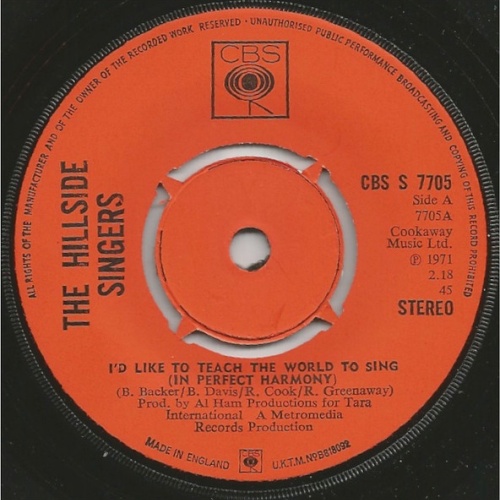 Vinyl / The Hillside Singers - I'd Like To Teach The World To Sing (In Perfect Harmony)