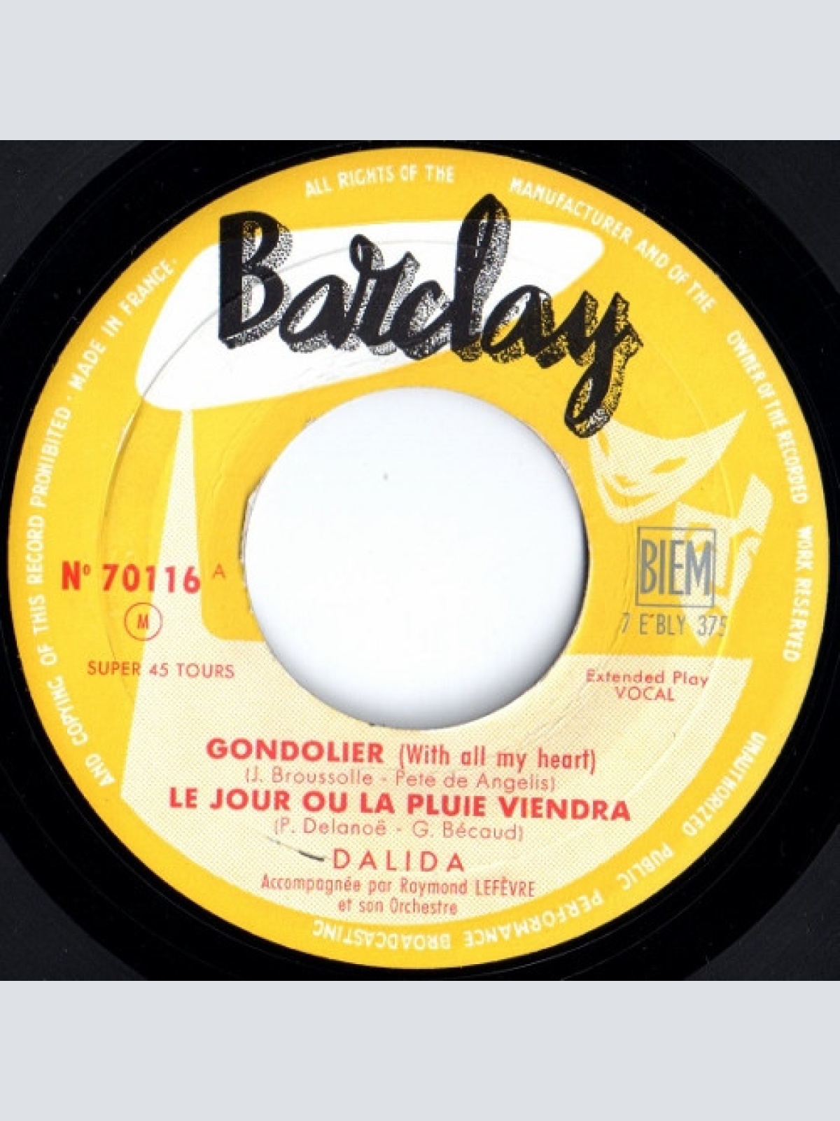 Vinyl / Dalida Accompagnée Par Raymond Lefèvre Et Son Orchestre* - Gondolier - 8