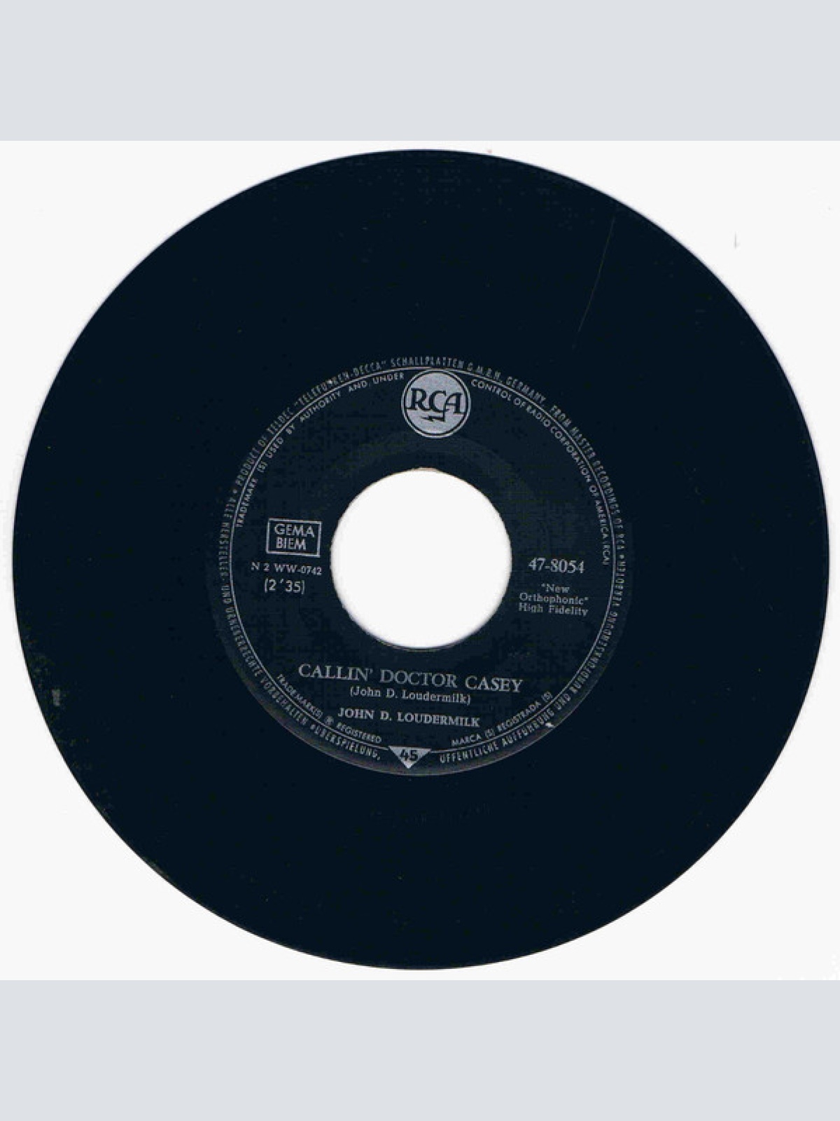 Vinyl / John D. Loudermilk - Callin' Doctor Casey / Oh How Sad