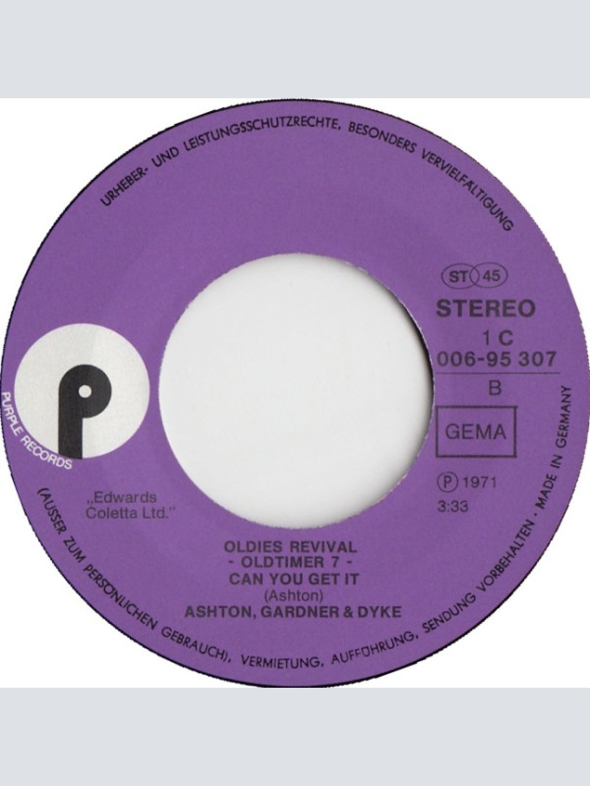 Vinyl / Ashton, Gardner & Dyke - The Resurrection Shuffle / Can You Get It