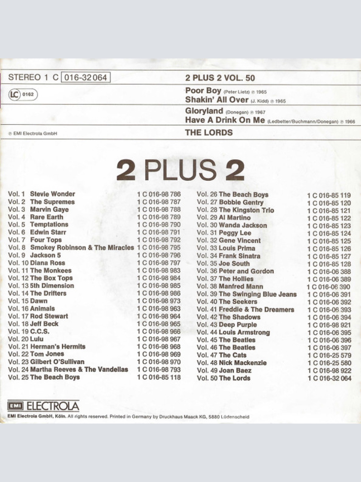 Vinyl / The Lords - Poor Boy / Gloryland / Shakin' All Over / Have A Drink On Me