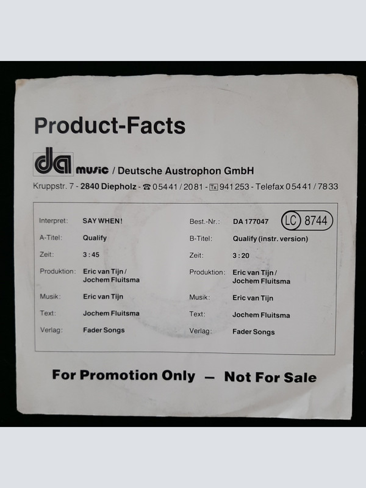 Vinyl / Say When! - Qualify / Qualify (instr. Version)