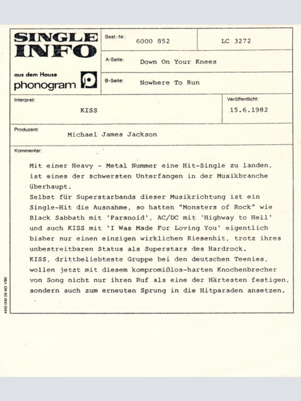 Vinyl / Kiss - Down On Your Knees