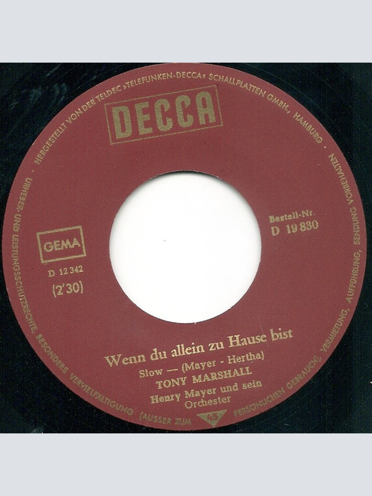 Vinyl / Tony Marshall - C'est La Vie / Wenn Du Allein Zu Hause Bist