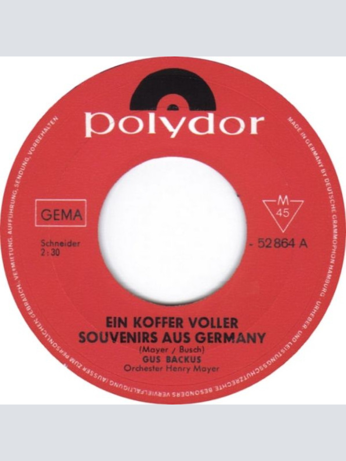 Vinyl / Gus Backus - Ein Koffer Voller Souvenirs Aus Germany