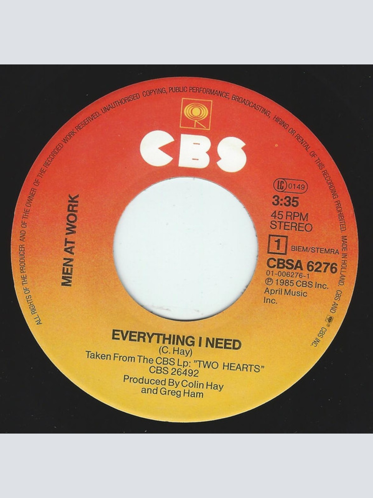 Vinyl / Men At Work - Everything I Need