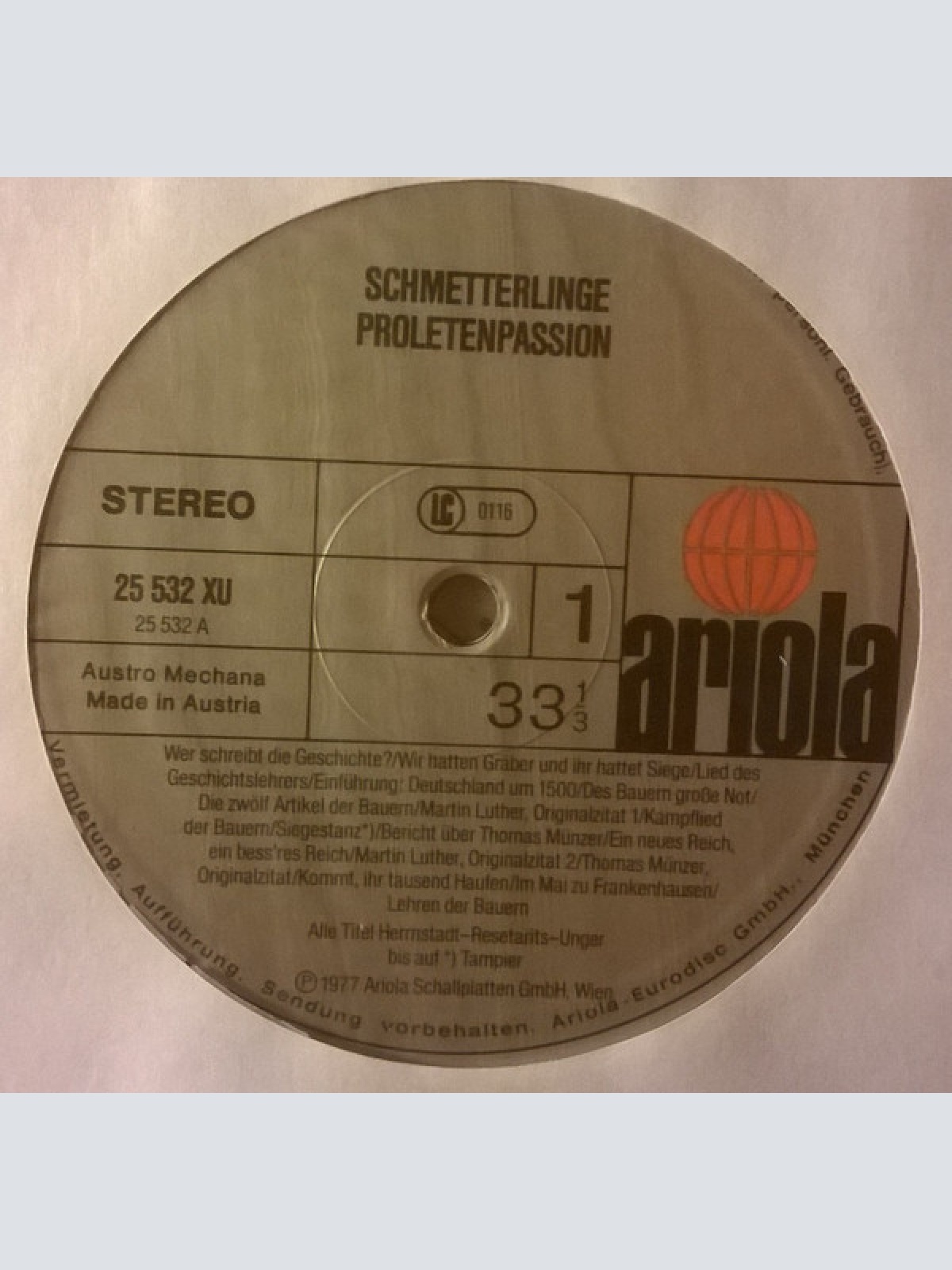 Vinyl / Schmetterlinge - Proletenpassion