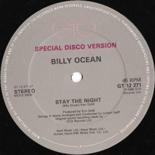 Vinyl / Billy Ocean - Stay The Night (Special Disco Version)