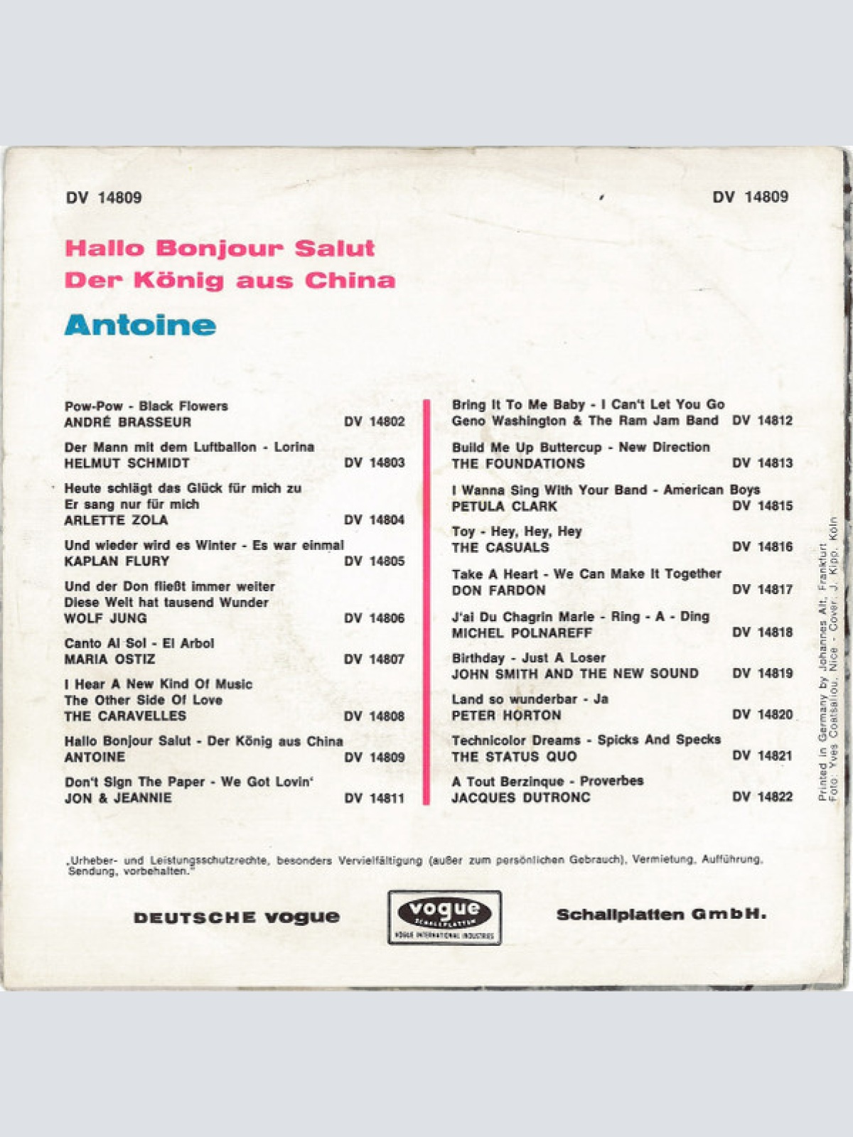 Vinyl / Antoine (2) - Hallo Bonjour Salut / Der König Aus China