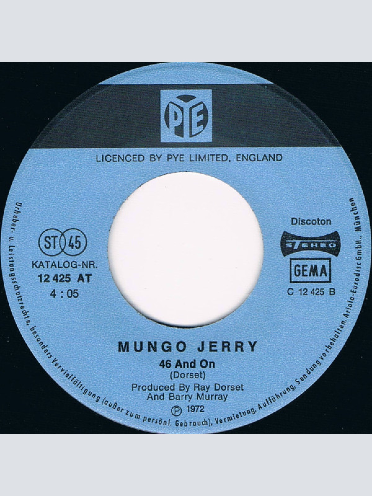 Vinyl / Mungo Jerry - My Girl And Me / 46 And On