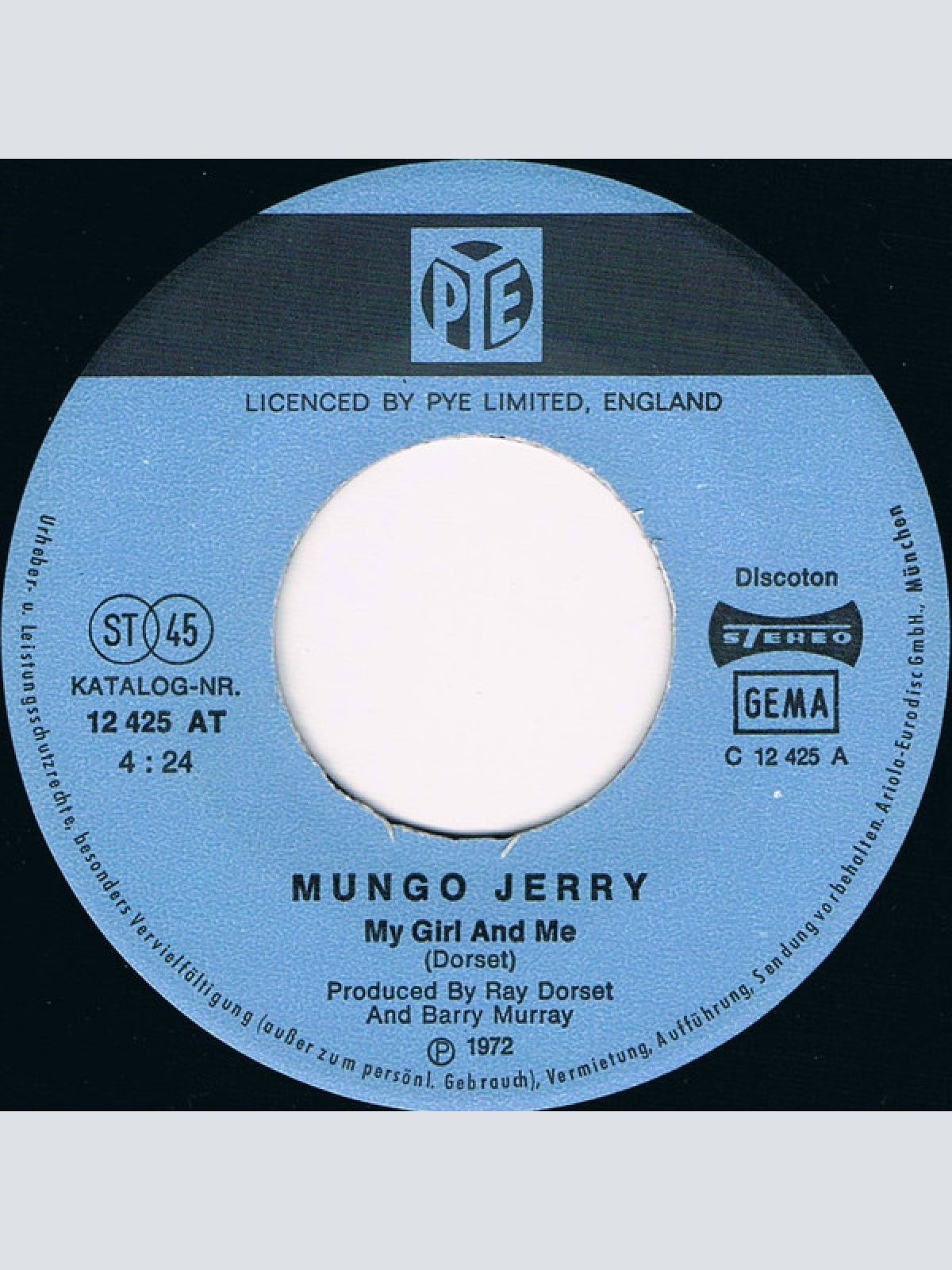 Vinyl / Mungo Jerry - My Girl And Me / 46 And On