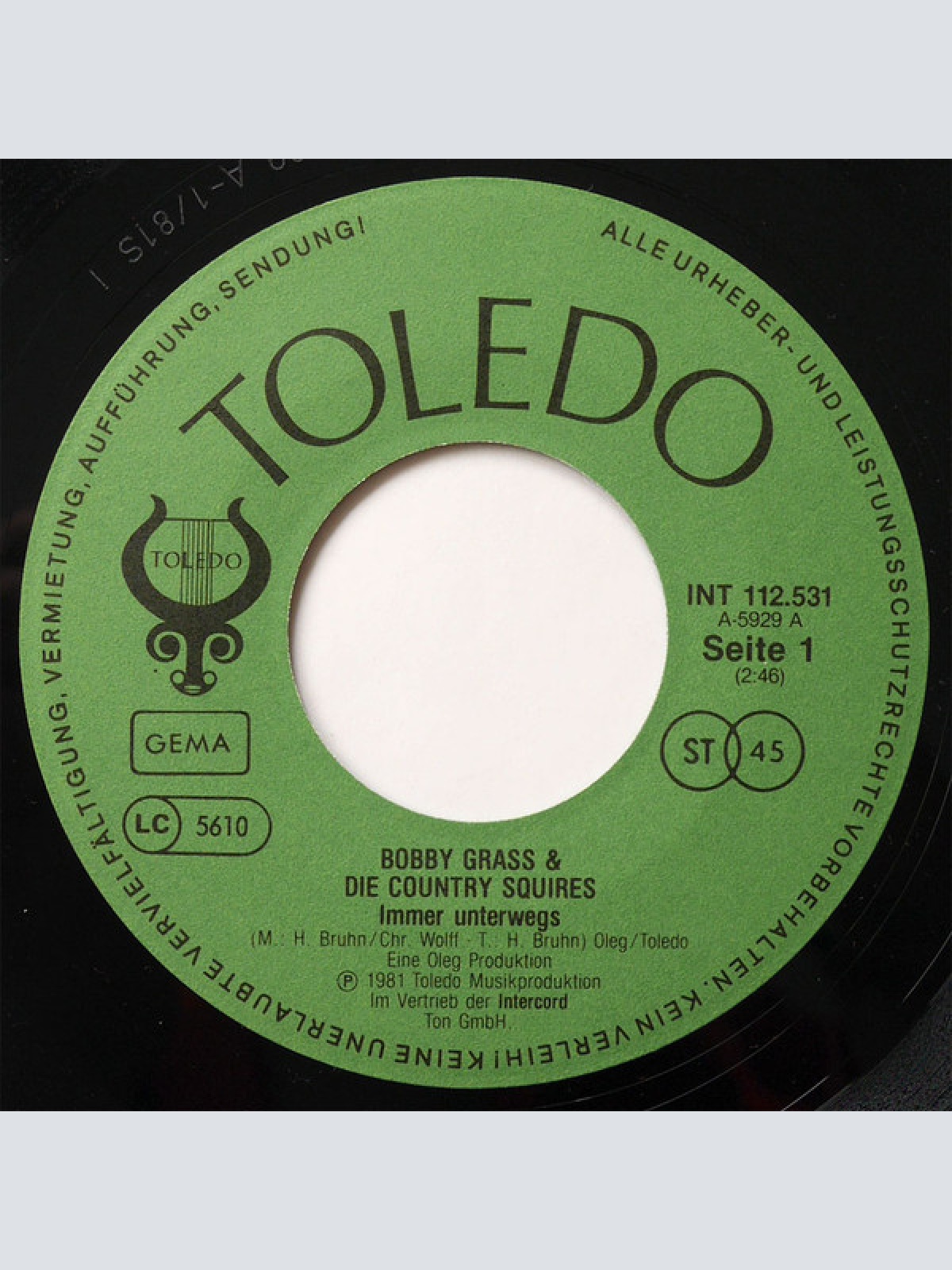 Vinyl / Bobby Grass & Die Country Squires - Immer Unterwegs / Eine Nacht Im Gefängnis