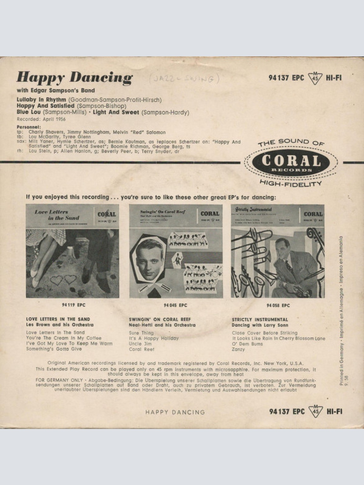 Vinyl / Edgar Sampson's Band - Happy Dancing With Edgar Sampson's Band
