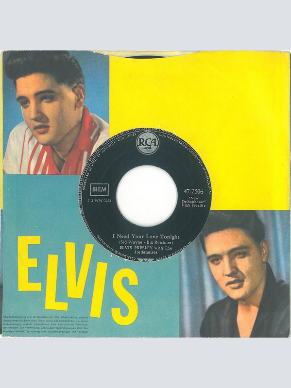 Vinyl / Elvis Presley With The Jordanaires - I Need Your Love Tonight