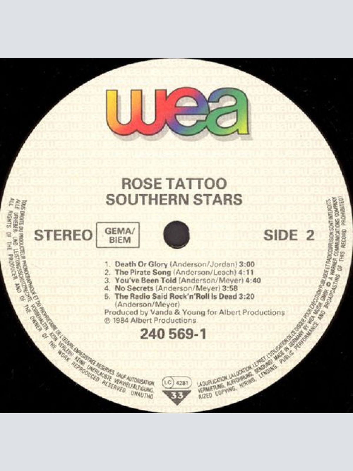 Vinyl / Rose Tattoo - Southern Stars