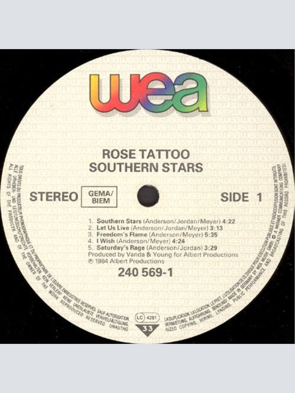 Vinyl / Rose Tattoo - Southern Stars