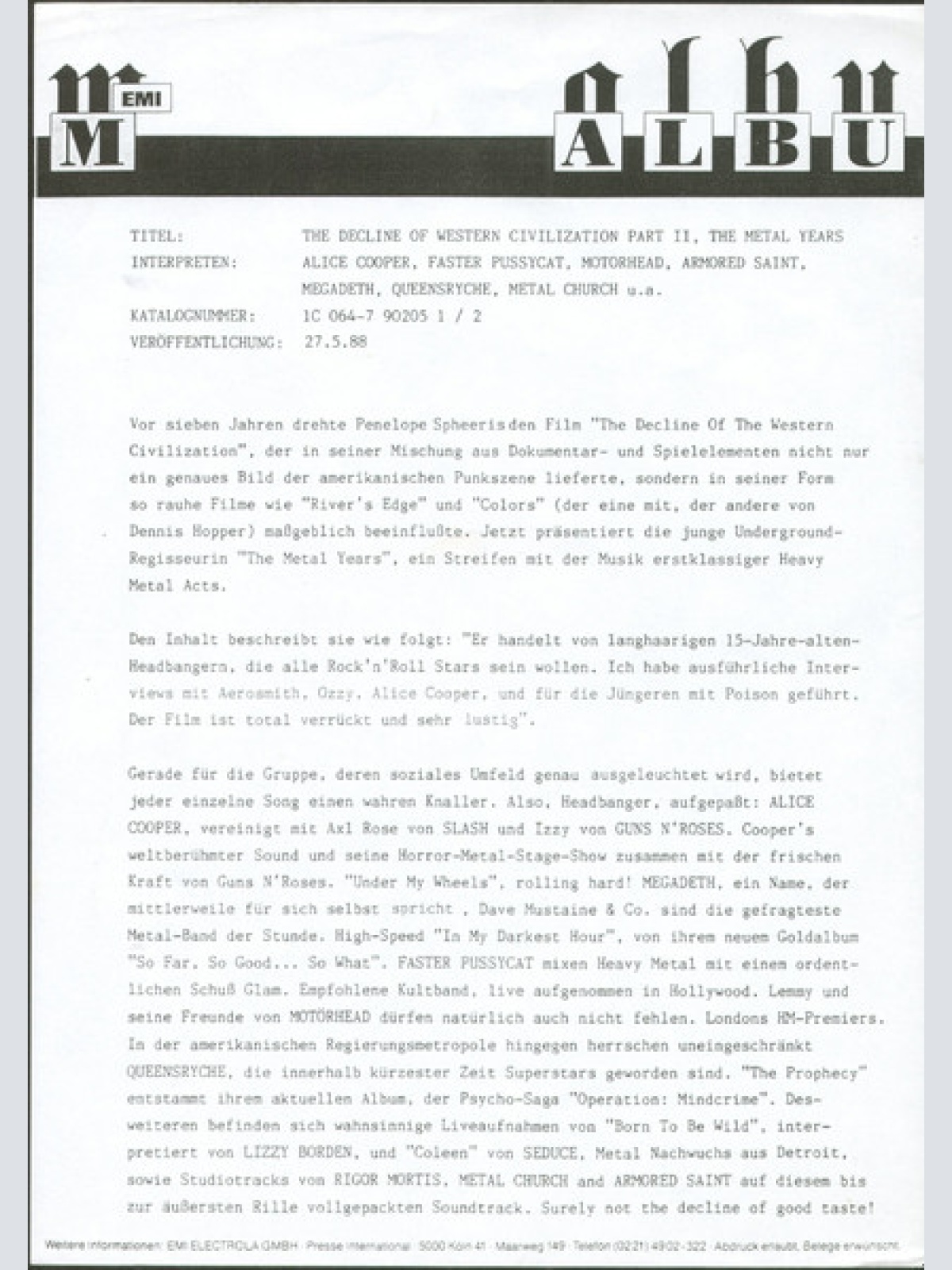 Vinyl / Various - The Decline Of Western Civilization Part II: The Metal Years (Original Motion Picture Soundtrack)