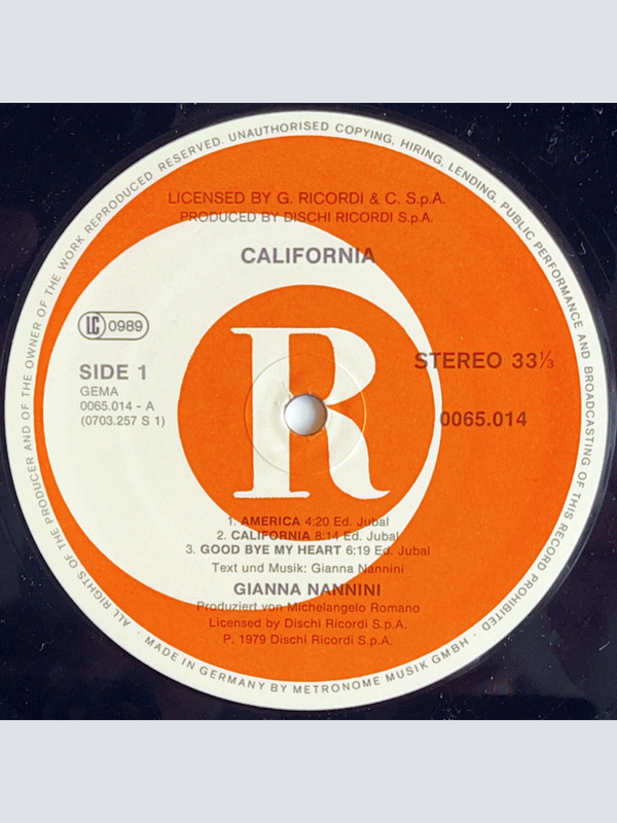 Vinyl / Gianna Nannini - California