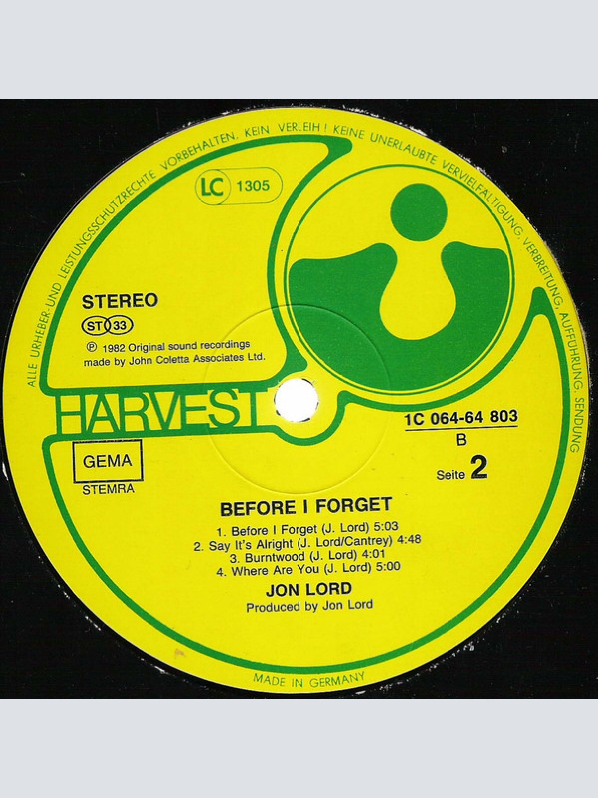 Vinyl / Jon Lord - Before I Forget