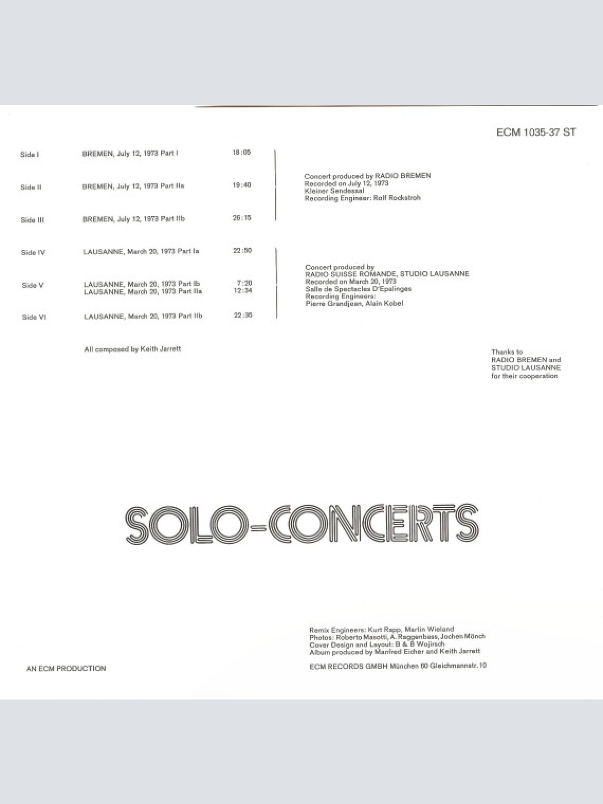 Vinyl / Keith Jarrett - Solo Concerts: Bremen / Lausanne