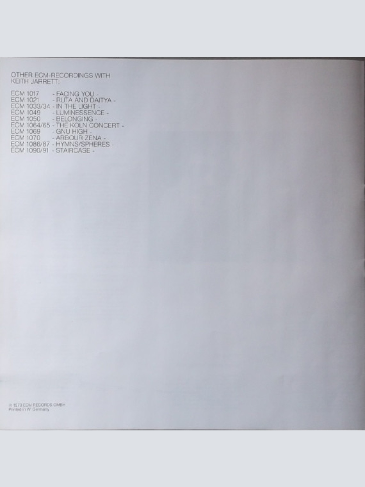 Vinyl / Keith Jarrett - Solo Concerts: Bremen / Lausanne